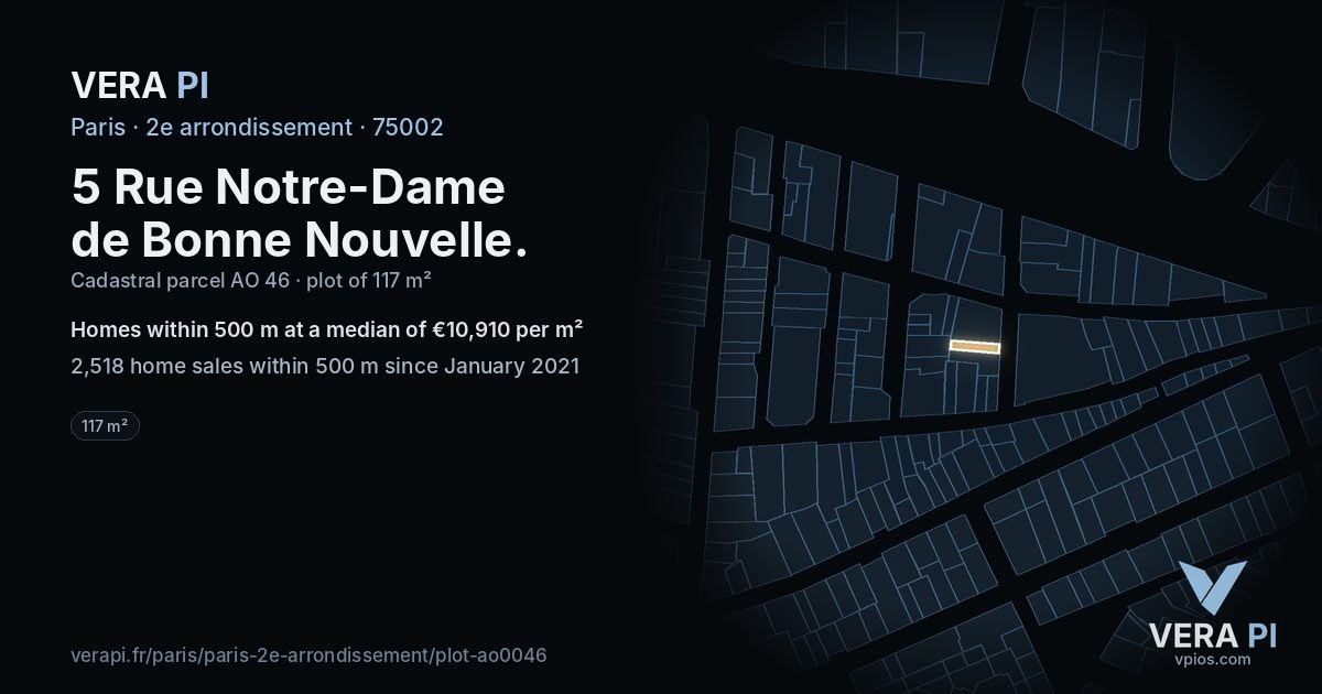 5 Rue Notre-Dame de Bonne Nouvelle, 2e arrondissement at night – the plot lit, the parcels around coloured by the prices near them