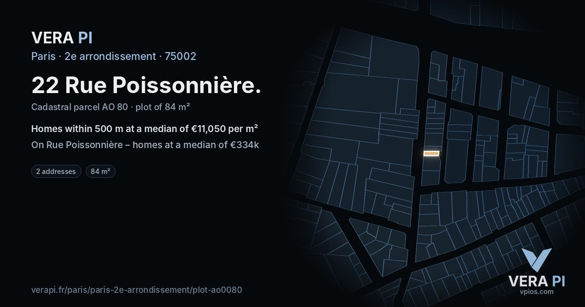 22 Rue Poissonnière, 2e arrondissement at night – the plot lit, the parcels around coloured by the prices near them