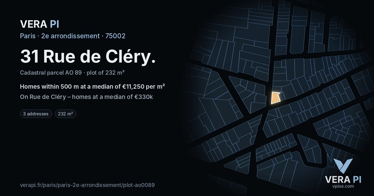 31 Rue de Cléry, 2e arrondissement at night – the plot lit, the parcels around coloured by the prices near them