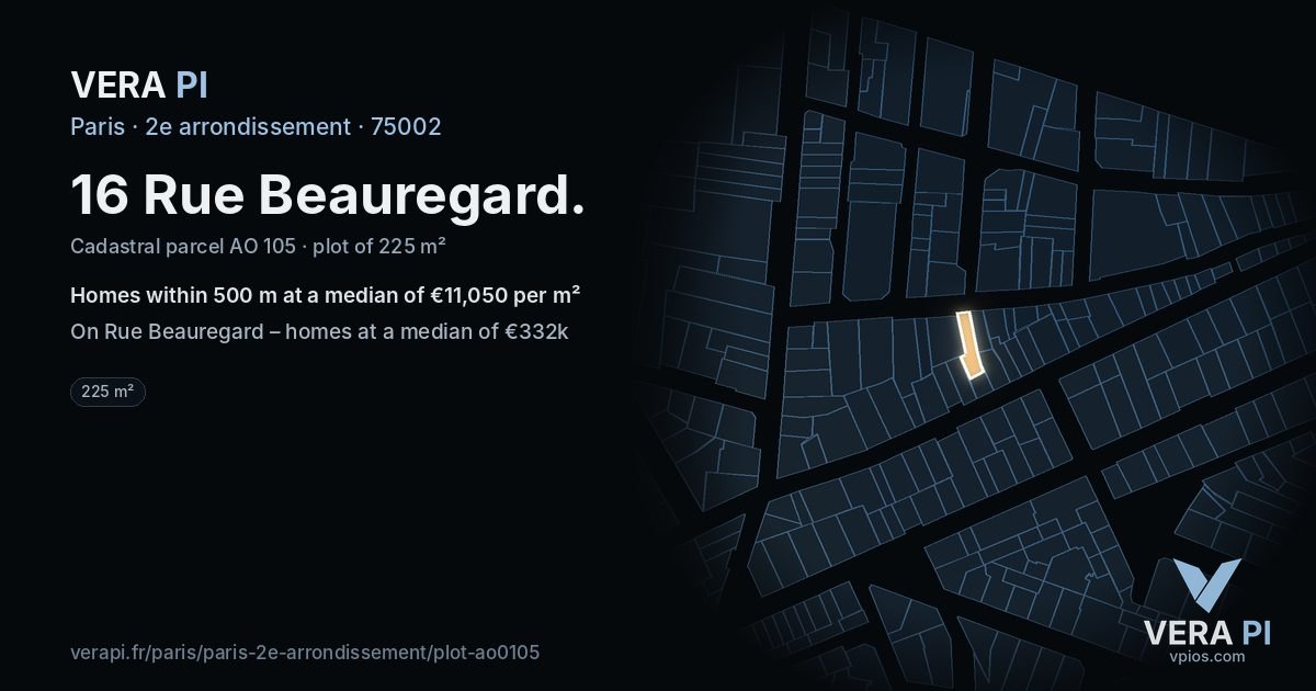 16 Rue Beauregard, 2e arrondissement at night – the plot lit, the parcels around coloured by the prices near them