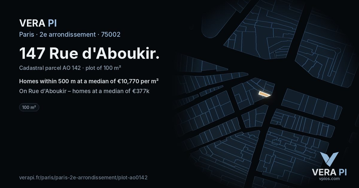 147 Rue d'Aboukir, 2e arrondissement at night – the plot lit, the parcels around coloured by the prices near them