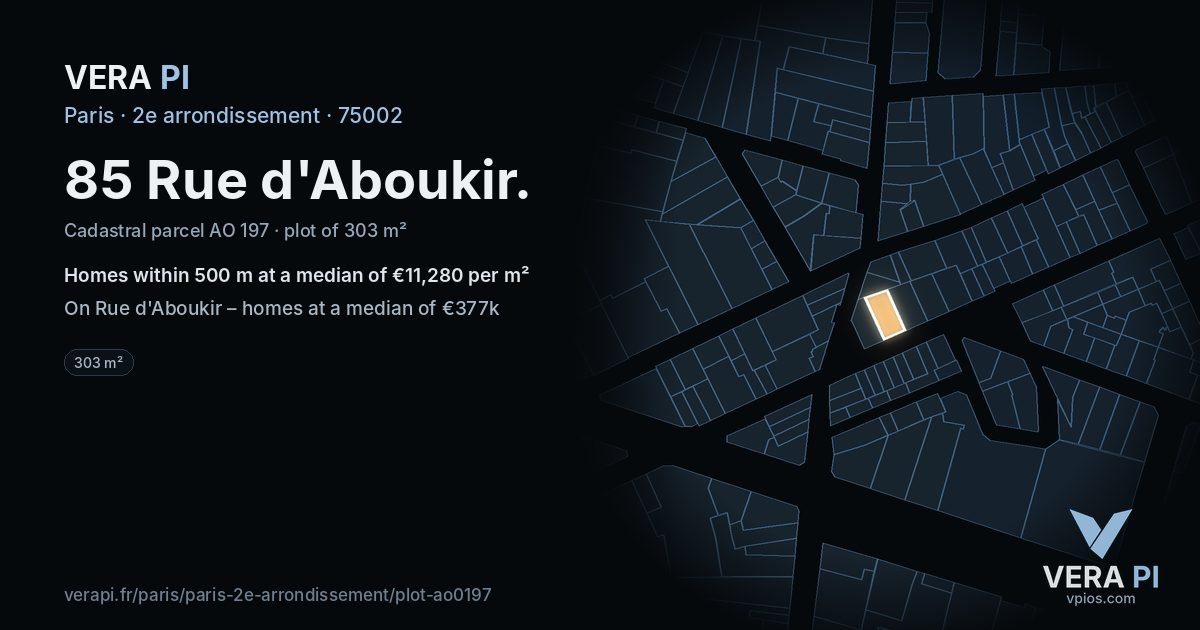85 Rue d'Aboukir, 2e arrondissement at night – the plot lit, the parcels around coloured by the prices near them