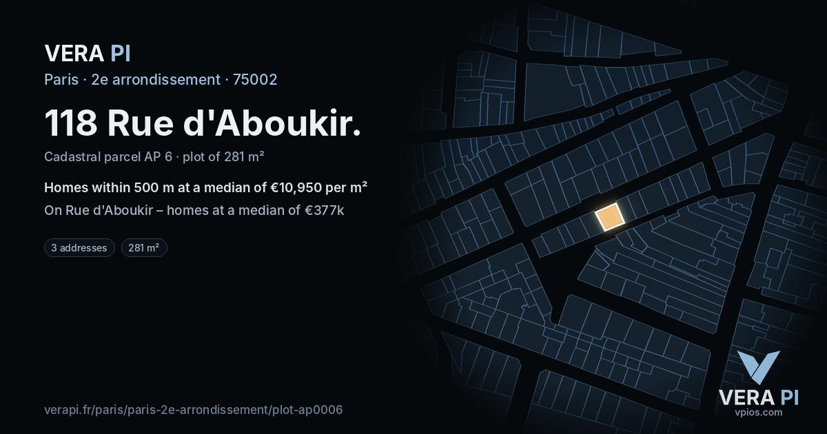 118 Rue d'Aboukir, 2e arrondissement at night – the plot lit, the parcels around coloured by the prices near them