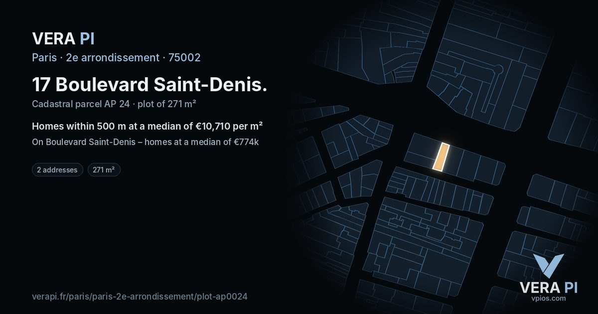 17 Boulevard Saint-Denis, 2e arrondissement at night – the plot lit, the parcels around coloured by the prices near them