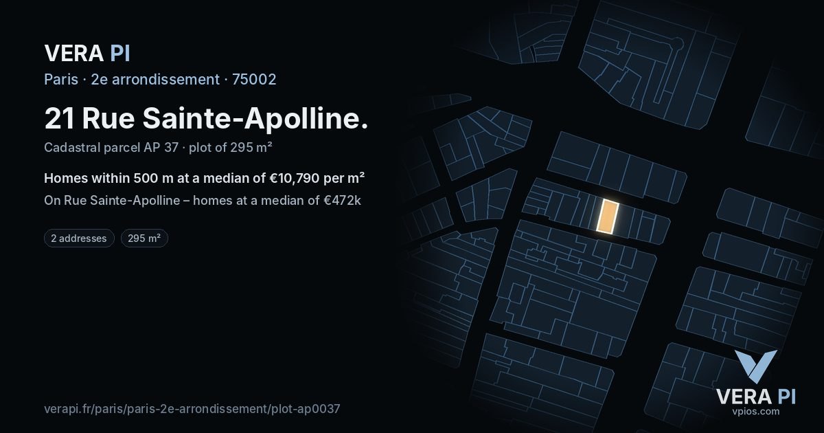21 Rue Sainte-Apolline, 2e arrondissement at night – the plot lit, the parcels around coloured by the prices near them