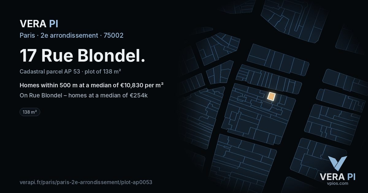 17 Rue Blondel, 2e arrondissement at night – the plot lit, the parcels around coloured by the prices near them