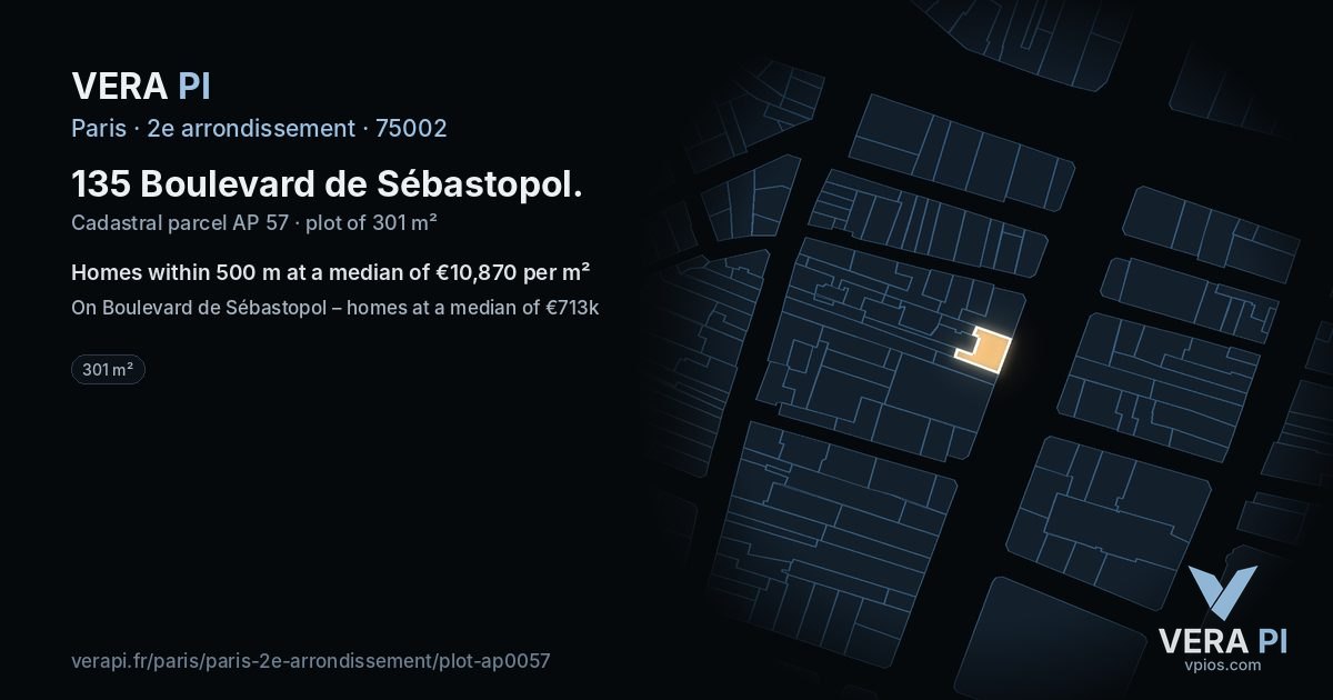 135 Boulevard de Sébastopol, 2e arrondissement at night – the plot lit, the parcels around coloured by the prices near them