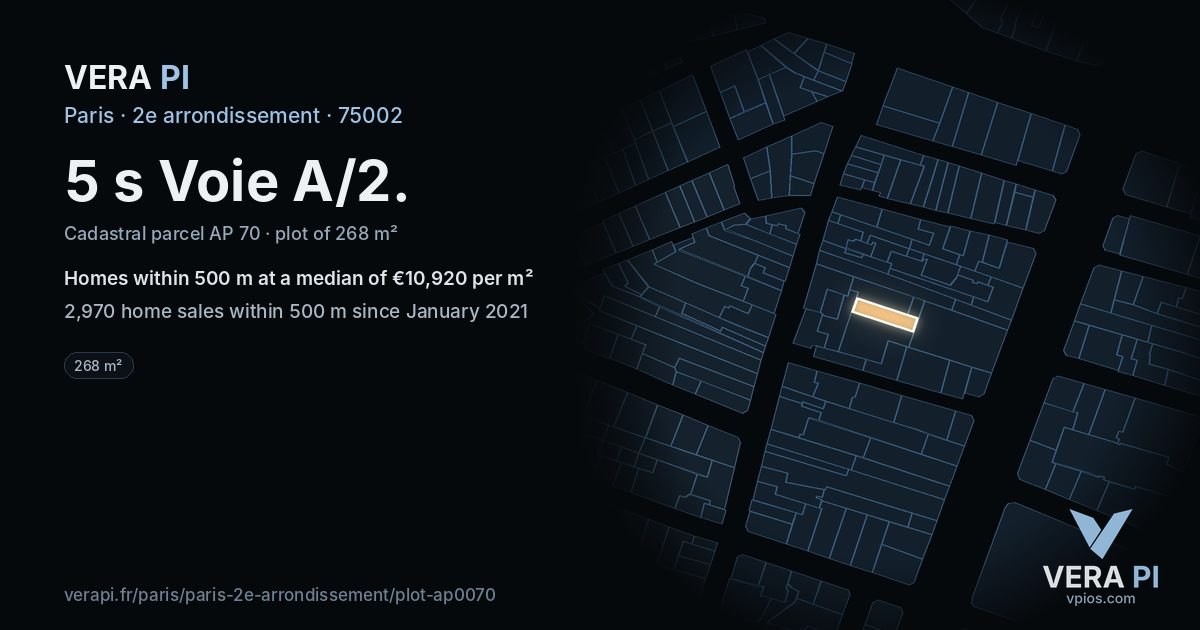 5 s Voie A/2, 2e arrondissement at night – the plot lit, the parcels around coloured by the prices near them