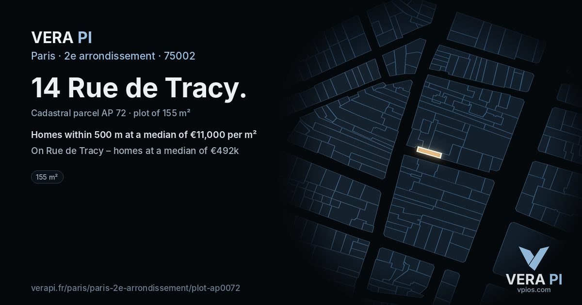 14 Rue de Tracy, 2e arrondissement at night – the plot lit, the parcels around coloured by the prices near them