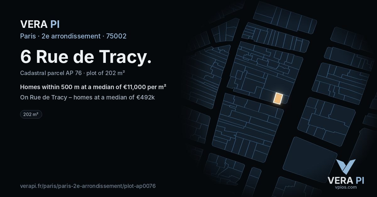 6 Rue de Tracy, 2e arrondissement at night – the plot lit, the parcels around coloured by the prices near them