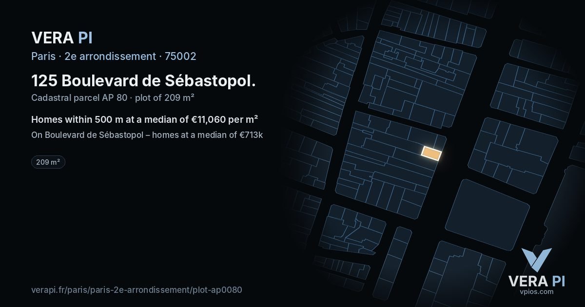 125 Boulevard de Sébastopol, 2e arrondissement at night – the plot lit, the parcels around coloured by the prices near them