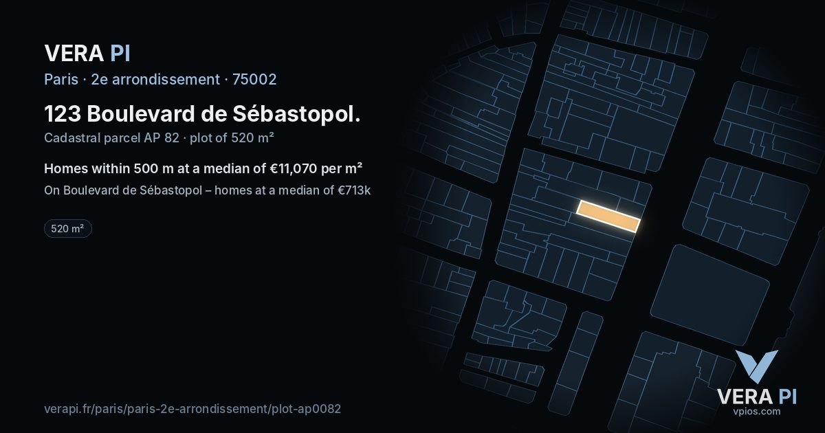123 Boulevard de Sébastopol, 2e arrondissement at night – the plot lit, the parcels around coloured by the prices near them