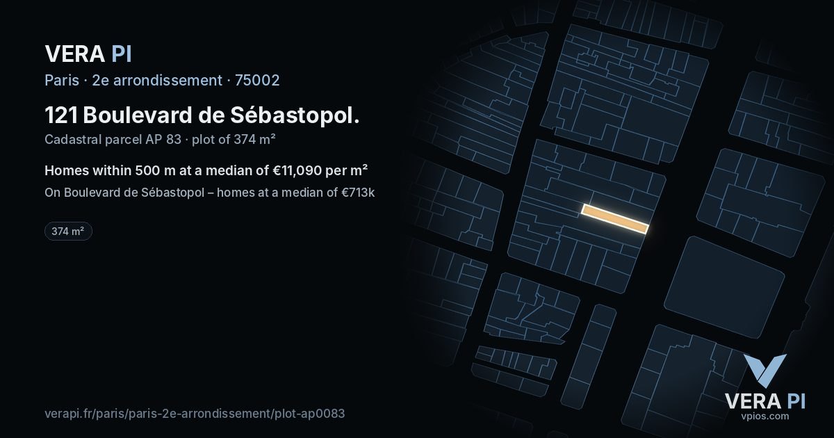 121 Boulevard de Sébastopol, 2e arrondissement at night – the plot lit, the parcels around coloured by the prices near them
