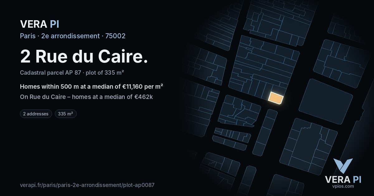 2 Rue du Caire, 2e arrondissement at night – the plot lit, the parcels around coloured by the prices near them