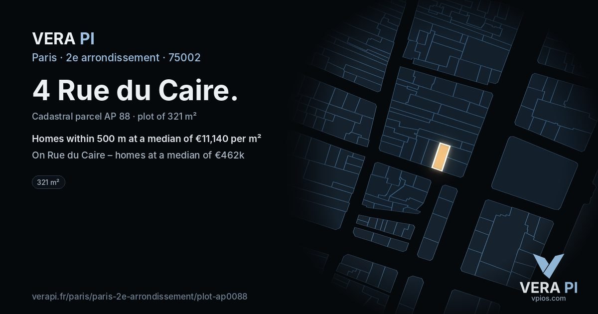 4 Rue du Caire, 2e arrondissement at night – the plot lit, the parcels around coloured by the prices near them