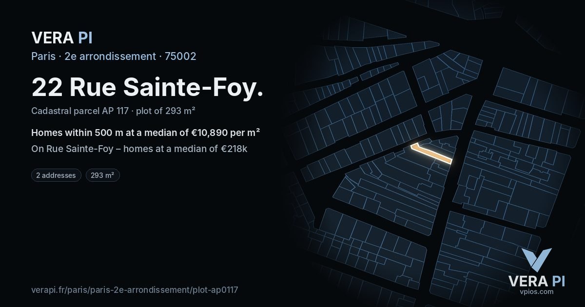 22 Rue Sainte-Foy, 2e arrondissement at night – the plot lit, the parcels around coloured by the prices near them