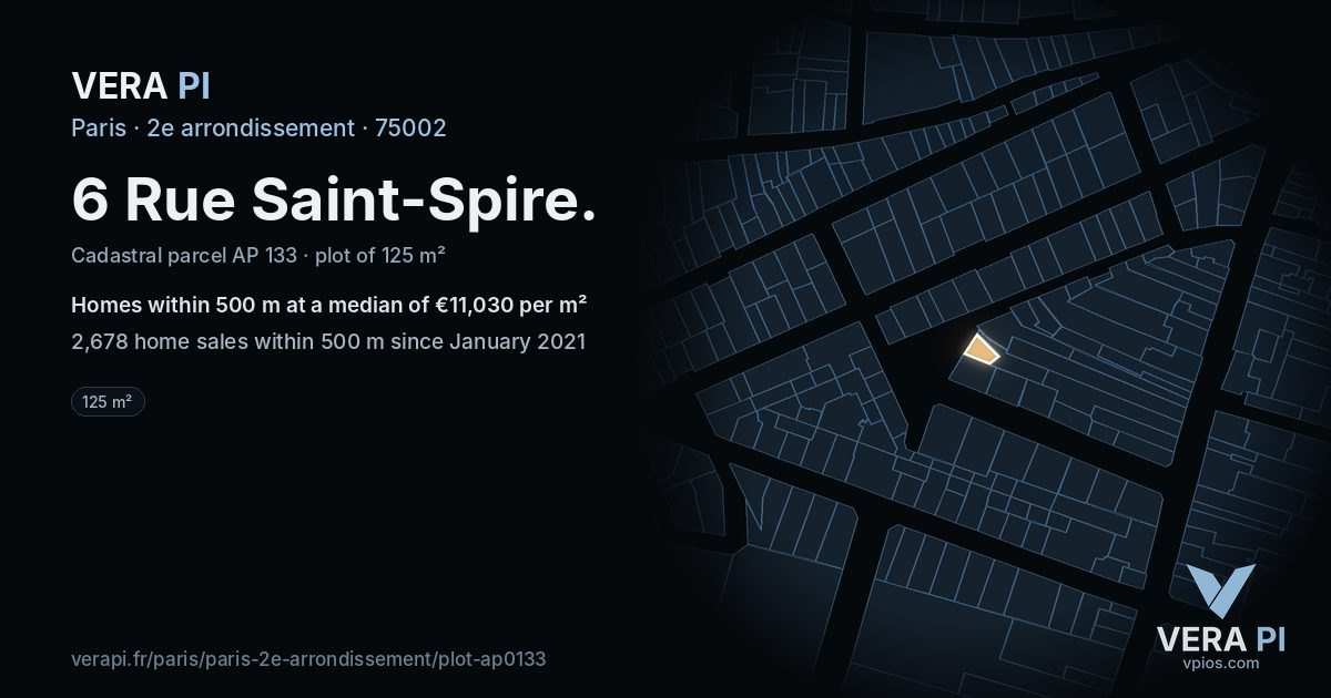 6 Rue Saint-Spire, 2e arrondissement at night – the plot lit, the parcels around coloured by the prices near them