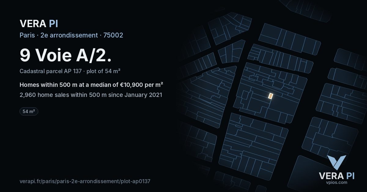 9 Voie A/2, 2e arrondissement at night – the plot lit, the parcels around coloured by the prices near them