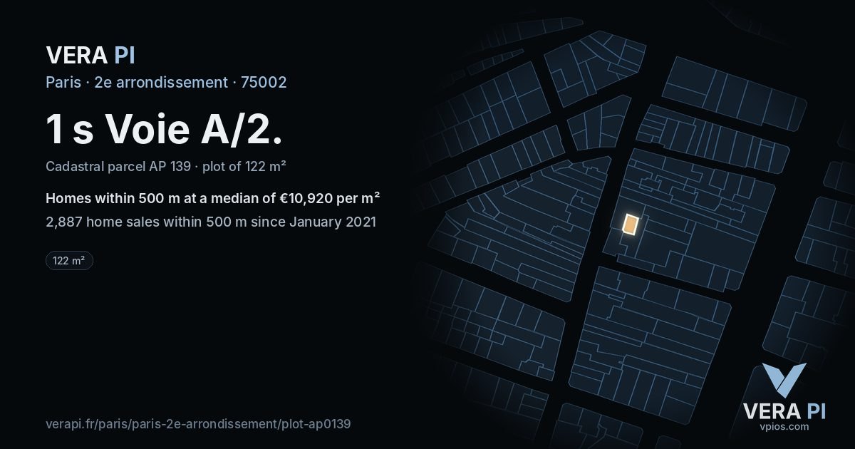 1 s Voie A/2, 2e arrondissement at night – the plot lit, the parcels around coloured by the prices near them