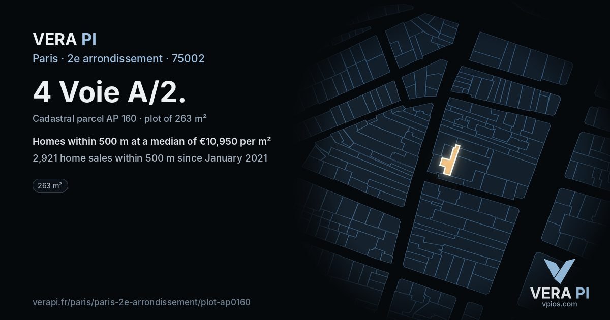 4 Voie A/2, 2e arrondissement at night – the plot lit, the parcels around coloured by the prices near them