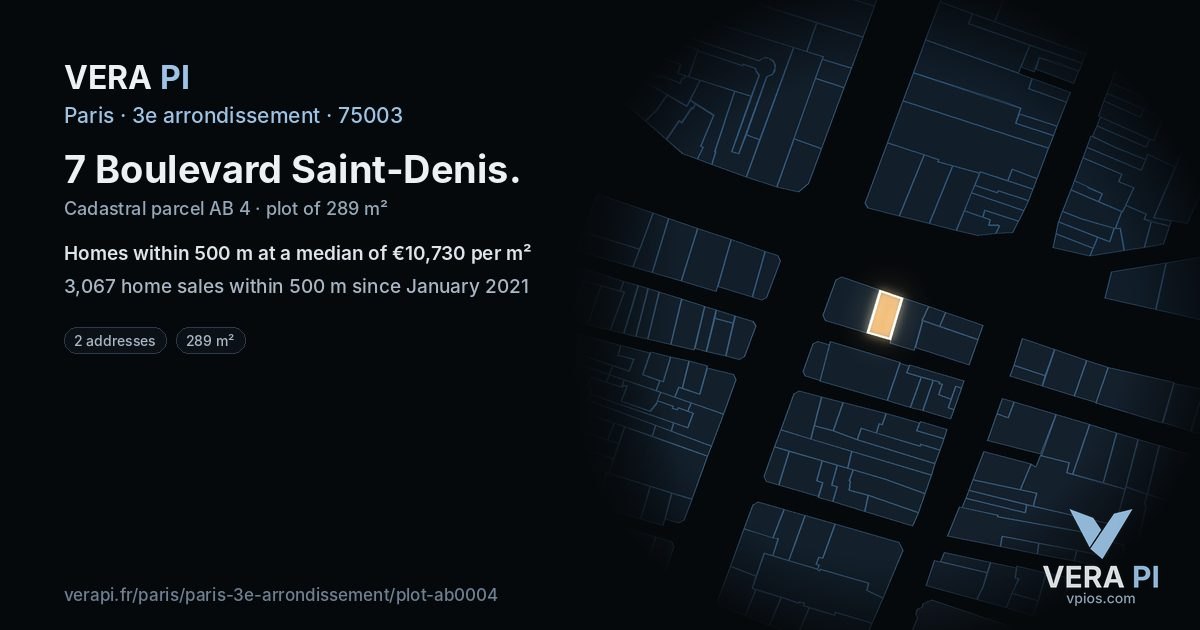 7 Boulevard Saint-Denis, 3e arrondissement at night – the plot lit, the parcels around coloured by the prices near them