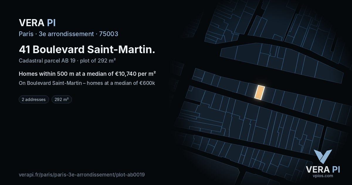 41 Boulevard Saint-Martin, 3e arrondissement at night – the plot lit, the parcels around coloured by the prices near them