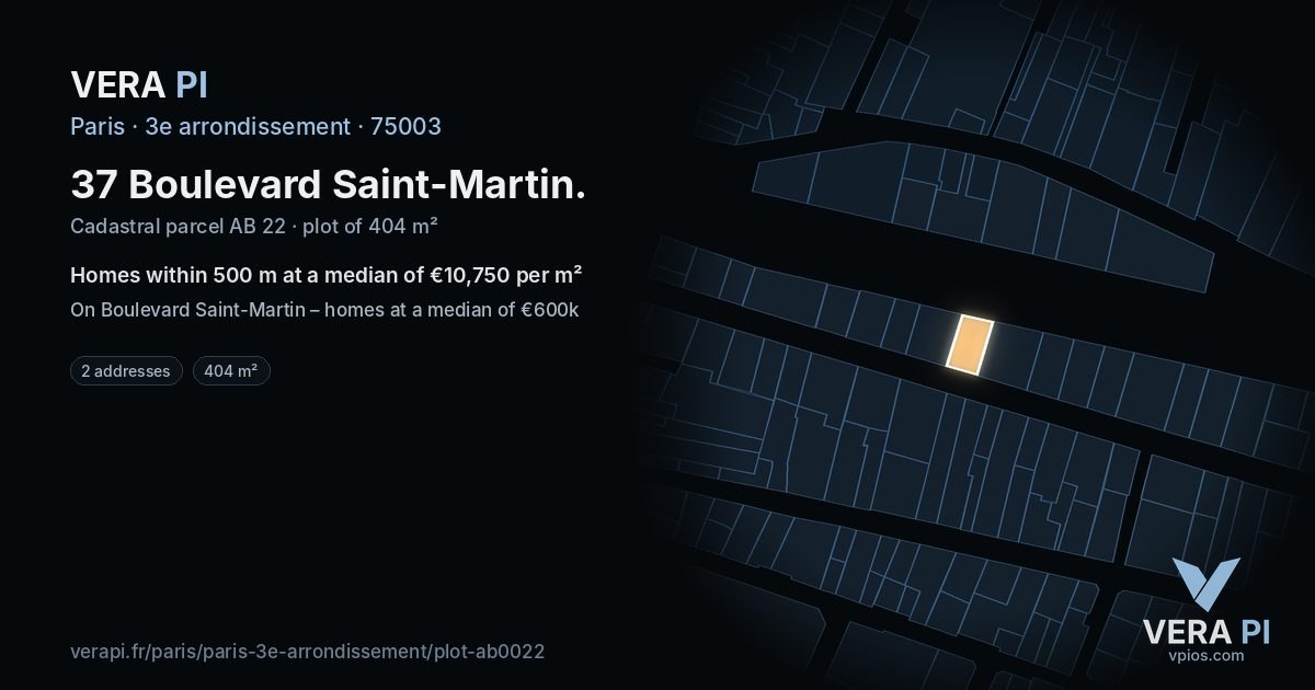 37 Boulevard Saint-Martin, 3e arrondissement at night – the plot lit, the parcels around coloured by the prices near them