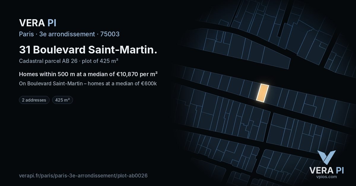 31 Boulevard Saint-Martin, 3e arrondissement at night – the plot lit, the parcels around coloured by the prices near them