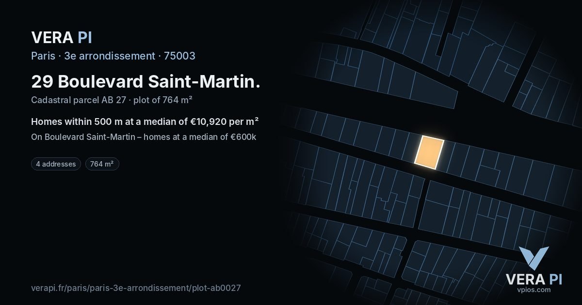 29 Boulevard Saint-Martin, 3e arrondissement at night – the plot lit, the parcels around coloured by the prices near them