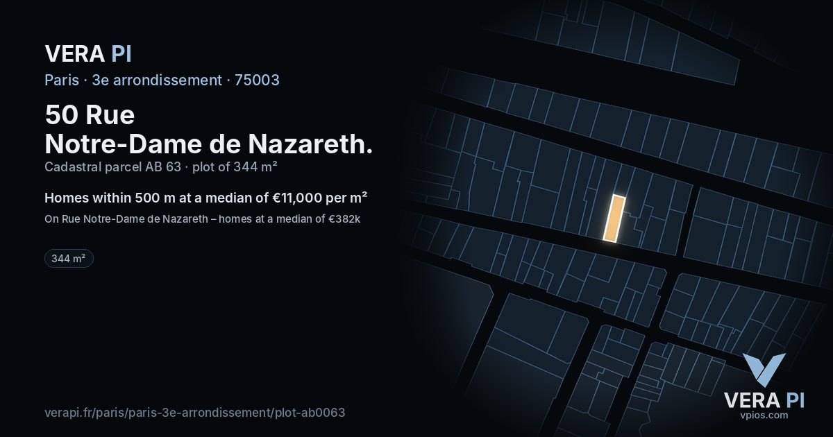 50 Rue Notre-Dame de Nazareth, 3e arrondissement at night – the plot lit, the parcels around coloured by the prices near them