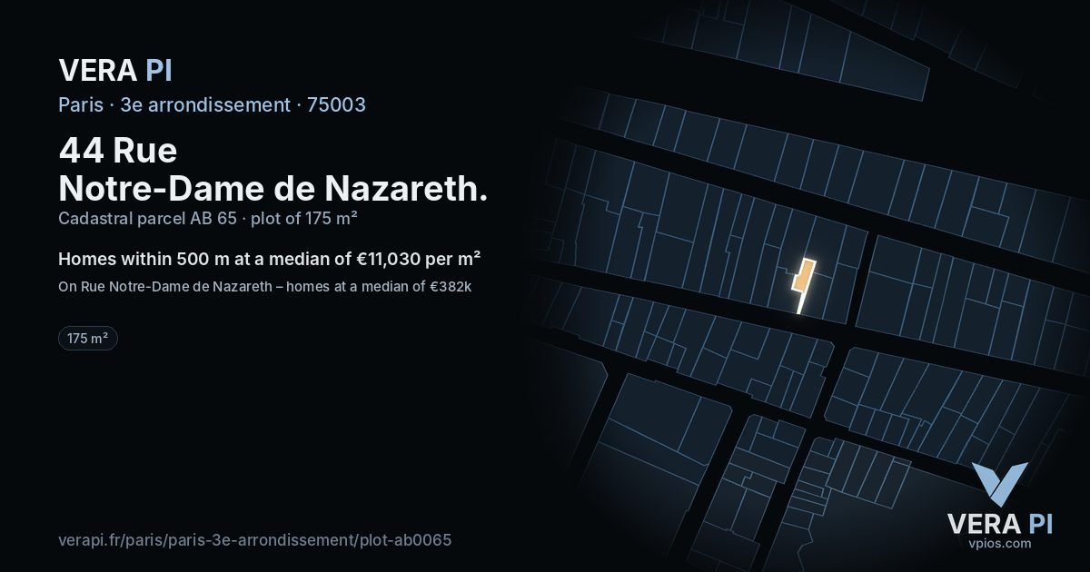 44 Rue Notre-Dame de Nazareth, 3e arrondissement at night – the plot lit, the parcels around coloured by the prices near them