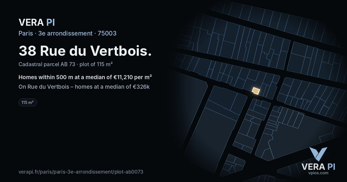 38 Rue du Vertbois, 3e arrondissement at night – the plot lit, the parcels around coloured by the prices near them