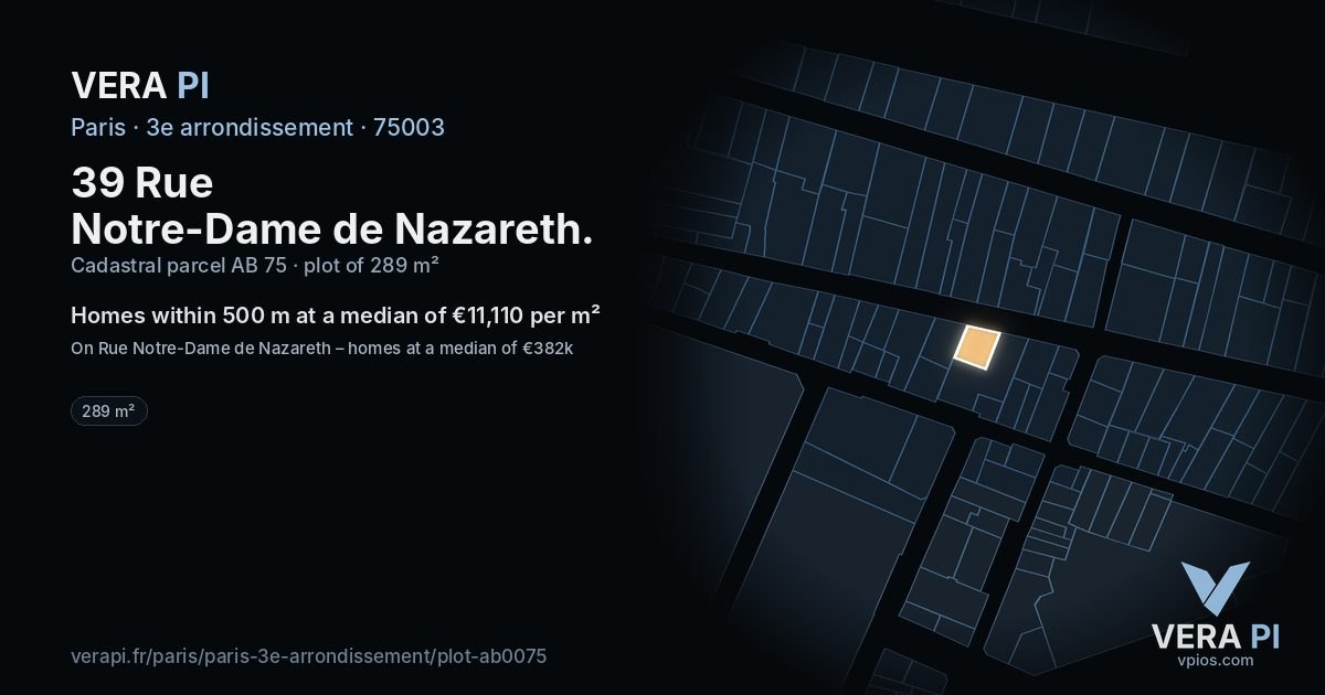 39 Rue Notre-Dame de Nazareth, 3e arrondissement at night – the plot lit, the parcels around coloured by the prices near them