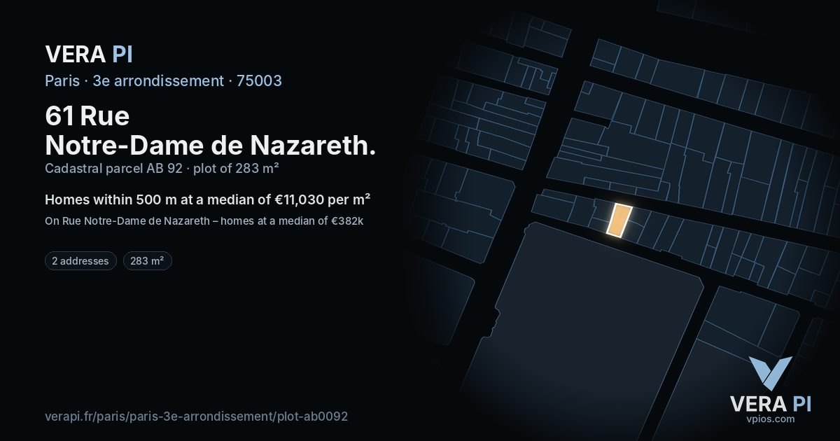 61 Rue Notre-Dame de Nazareth, 3e arrondissement at night – the plot lit, the parcels around coloured by the prices near them