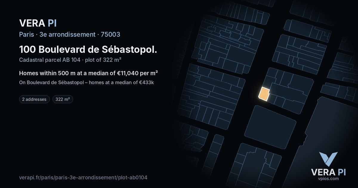 100 Boulevard de Sébastopol, 3e arrondissement at night – the plot lit, the parcels around coloured by the prices near them