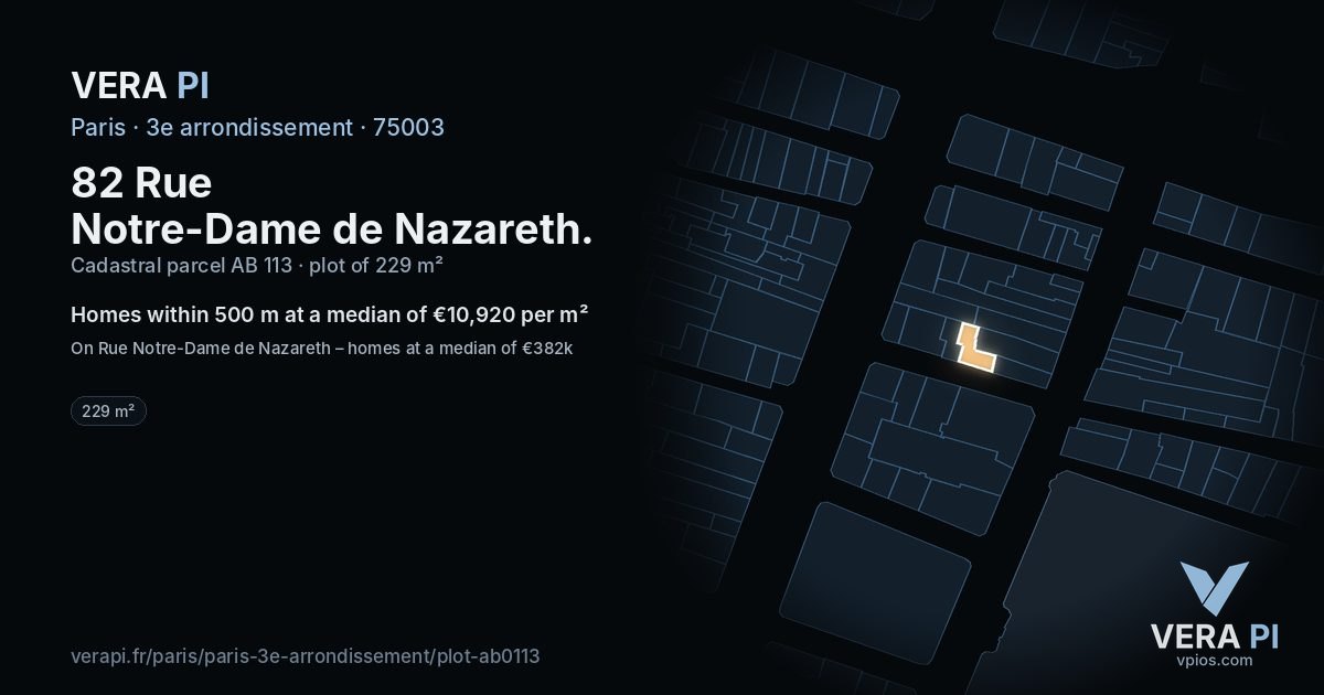 82 Rue Notre-Dame de Nazareth, 3e arrondissement at night – the plot lit, the parcels around coloured by the prices near them