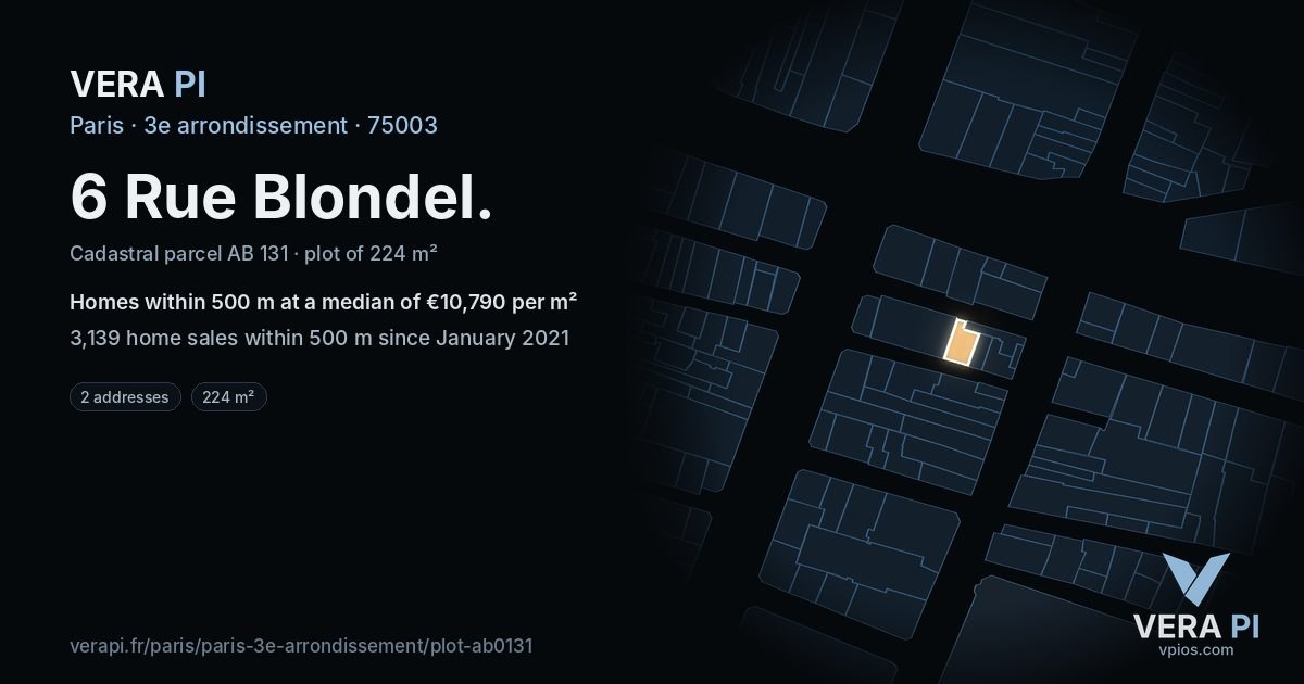 6 Rue Blondel, 3e arrondissement at night – the plot lit, the parcels around coloured by the prices near them
