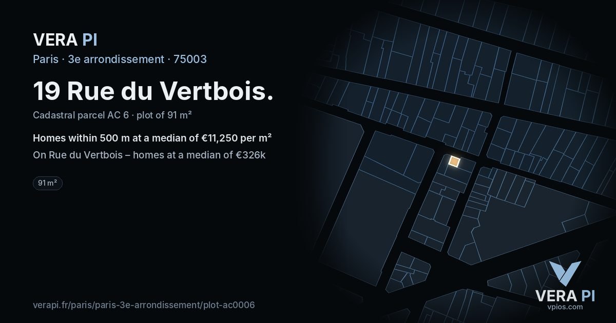 19 Rue du Vertbois, 3e arrondissement at night – the plot lit, the parcels around coloured by the prices near them