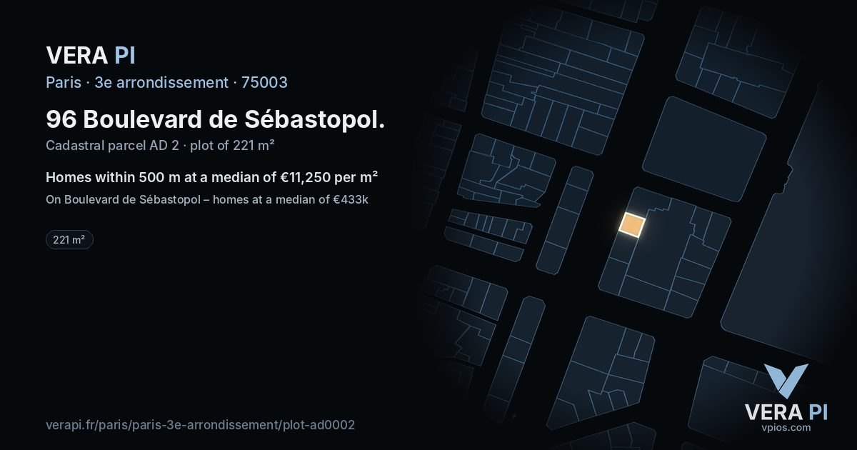 96 Boulevard de Sébastopol, 3e arrondissement at night – the plot lit, the parcels around coloured by the prices near them
