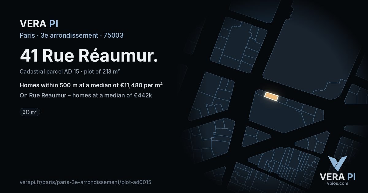 41 Rue Réaumur, 3e arrondissement at night – the plot lit, the parcels around coloured by the prices near them