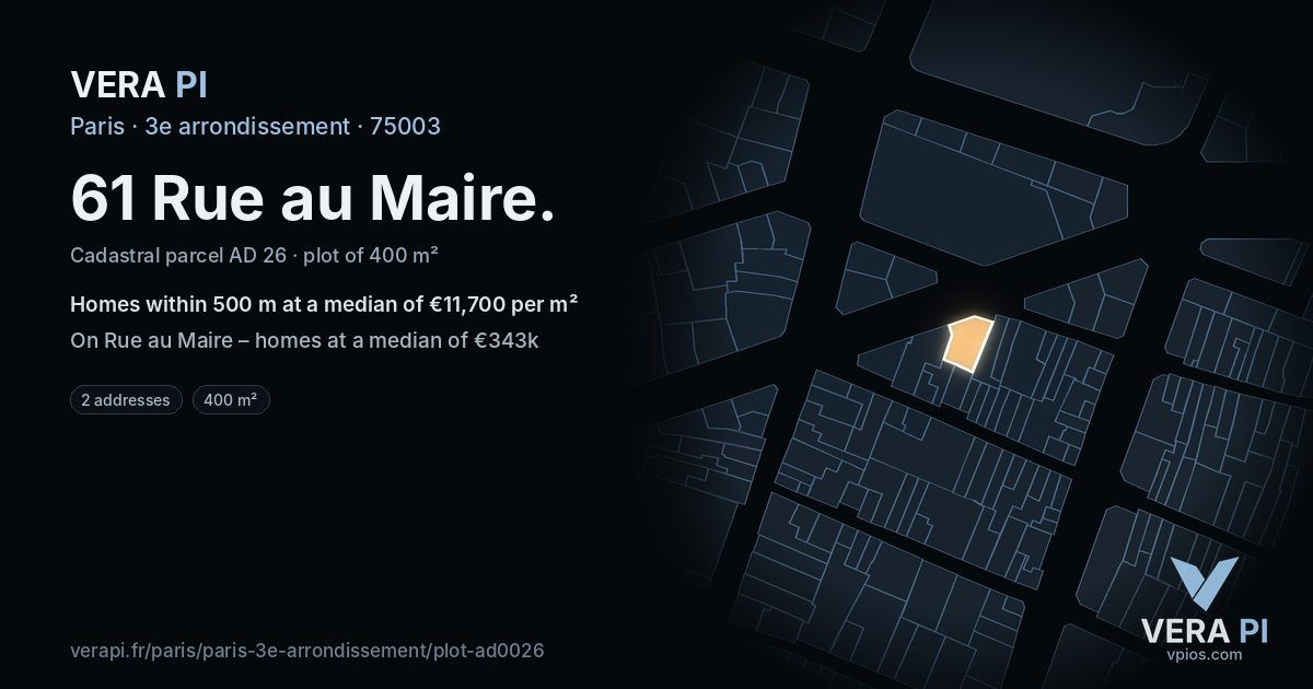 61 Rue au Maire, 3e arrondissement at night – the plot lit, the parcels around coloured by the prices near them