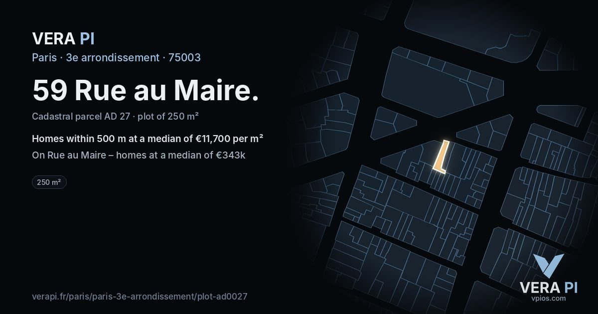 59 Rue au Maire, 3e arrondissement at night – the plot lit, the parcels around coloured by the prices near them