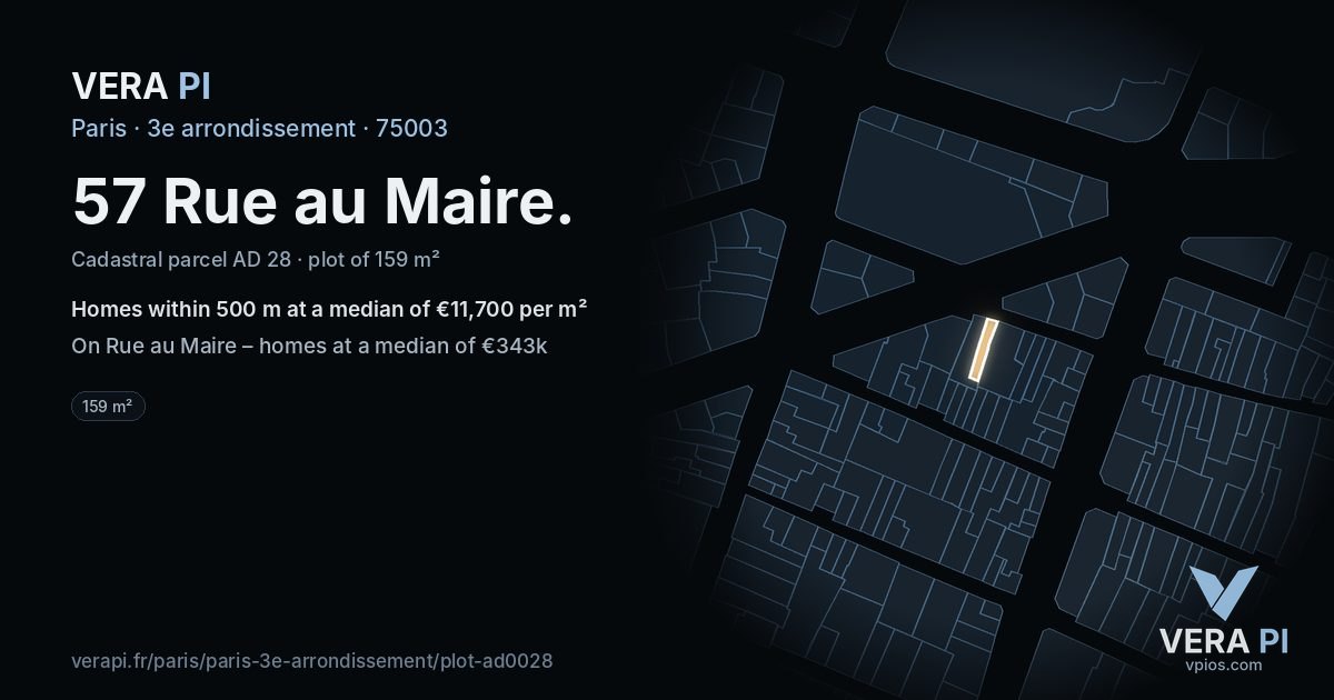 57 Rue au Maire, 3e arrondissement at night – the plot lit, the parcels around coloured by the prices near them