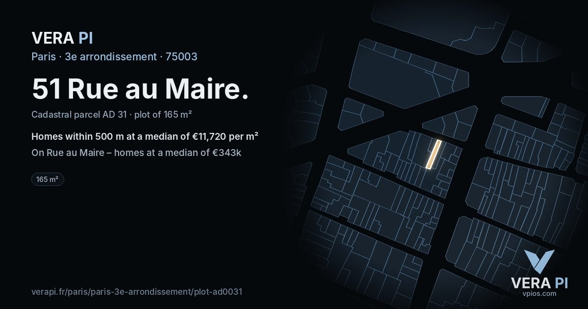 51 Rue au Maire, 3e arrondissement at night – the plot lit, the parcels around coloured by the prices near them