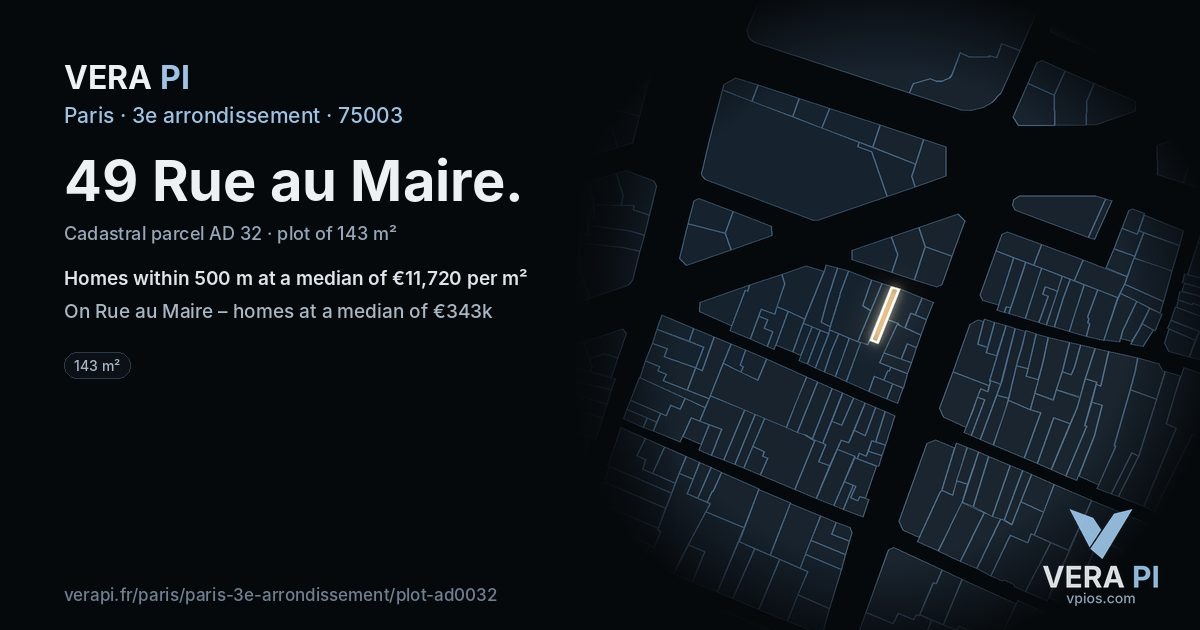 49 Rue au Maire, 3e arrondissement at night – the plot lit, the parcels around coloured by the prices near them