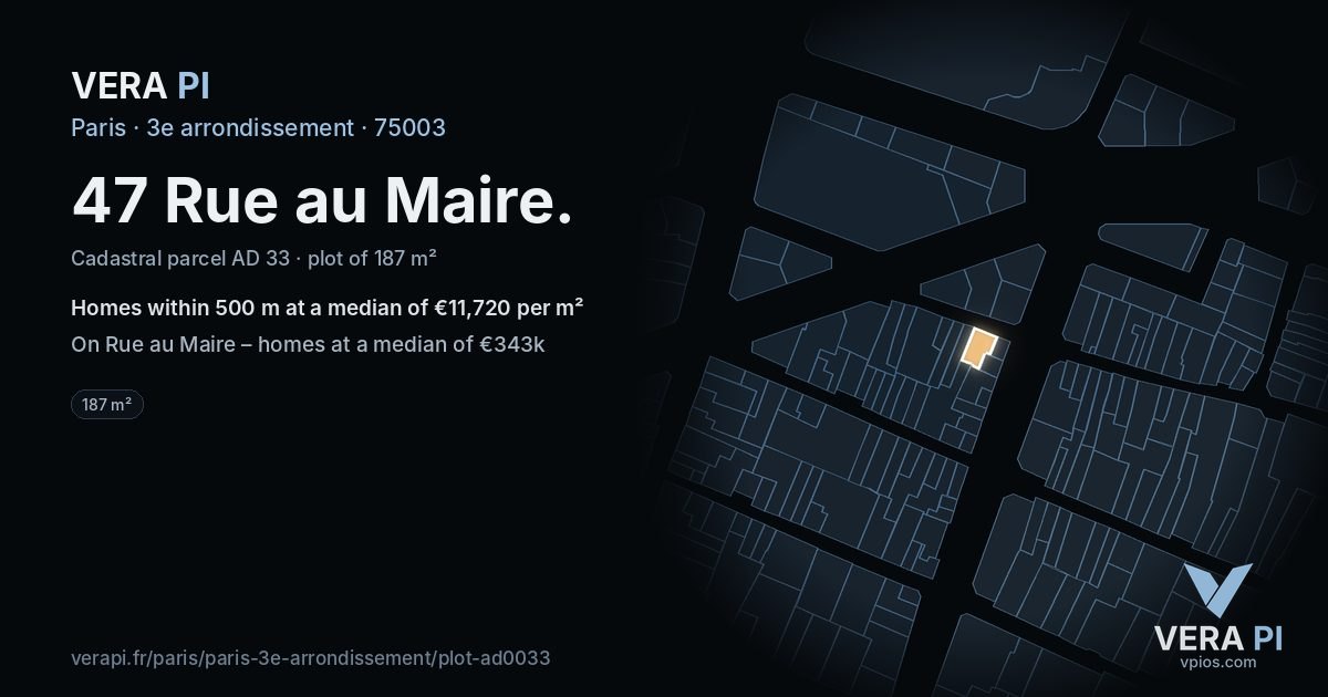 47 Rue au Maire, 3e arrondissement at night – the plot lit, the parcels around coloured by the prices near them
