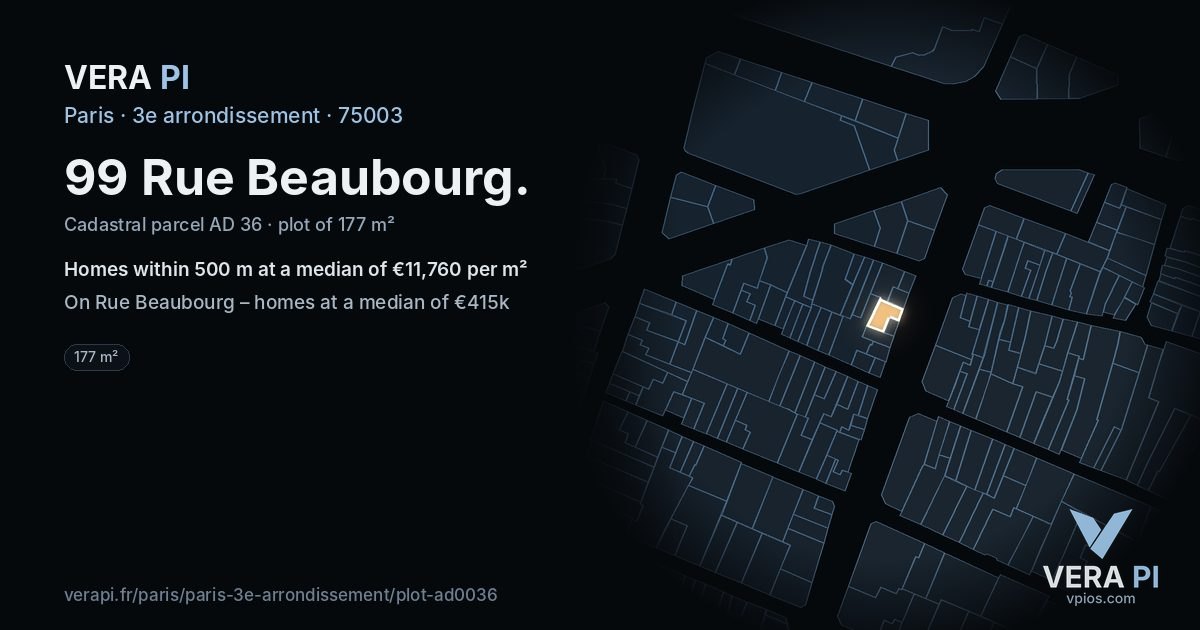 99 Rue Beaubourg, 3e arrondissement at night – the plot lit, the parcels around coloured by the prices near them