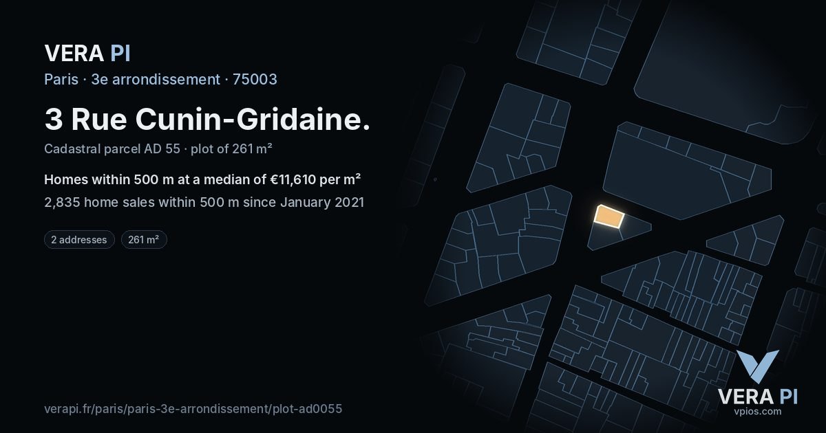 3 Rue Cunin-Gridaine, 3e arrondissement at night – the plot lit, the parcels around coloured by the prices near them