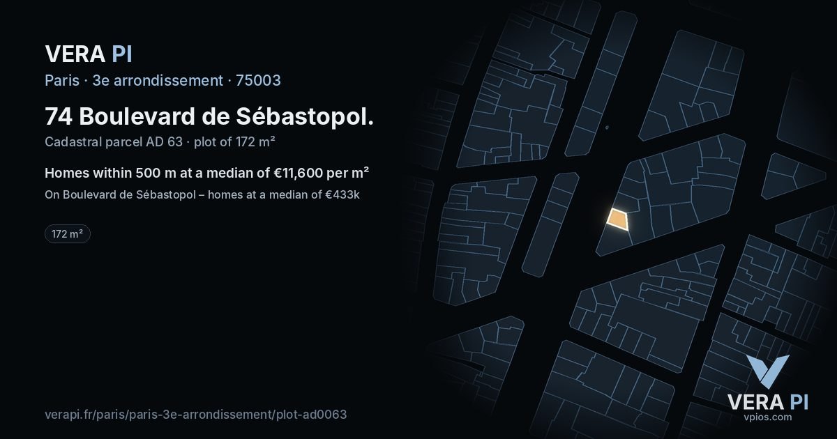74 Boulevard de Sébastopol, 3e arrondissement at night – the plot lit, the parcels around coloured by the prices near them