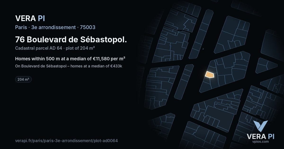76 Boulevard de Sébastopol, 3e arrondissement at night – the plot lit, the parcels around coloured by the prices near them